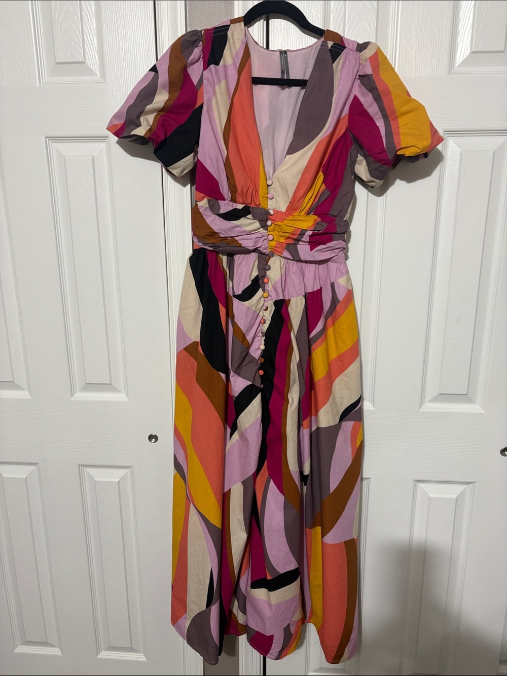 Anthropologie Multicolor Maxi Dress — Pink, Mustard & Black Abstract Print